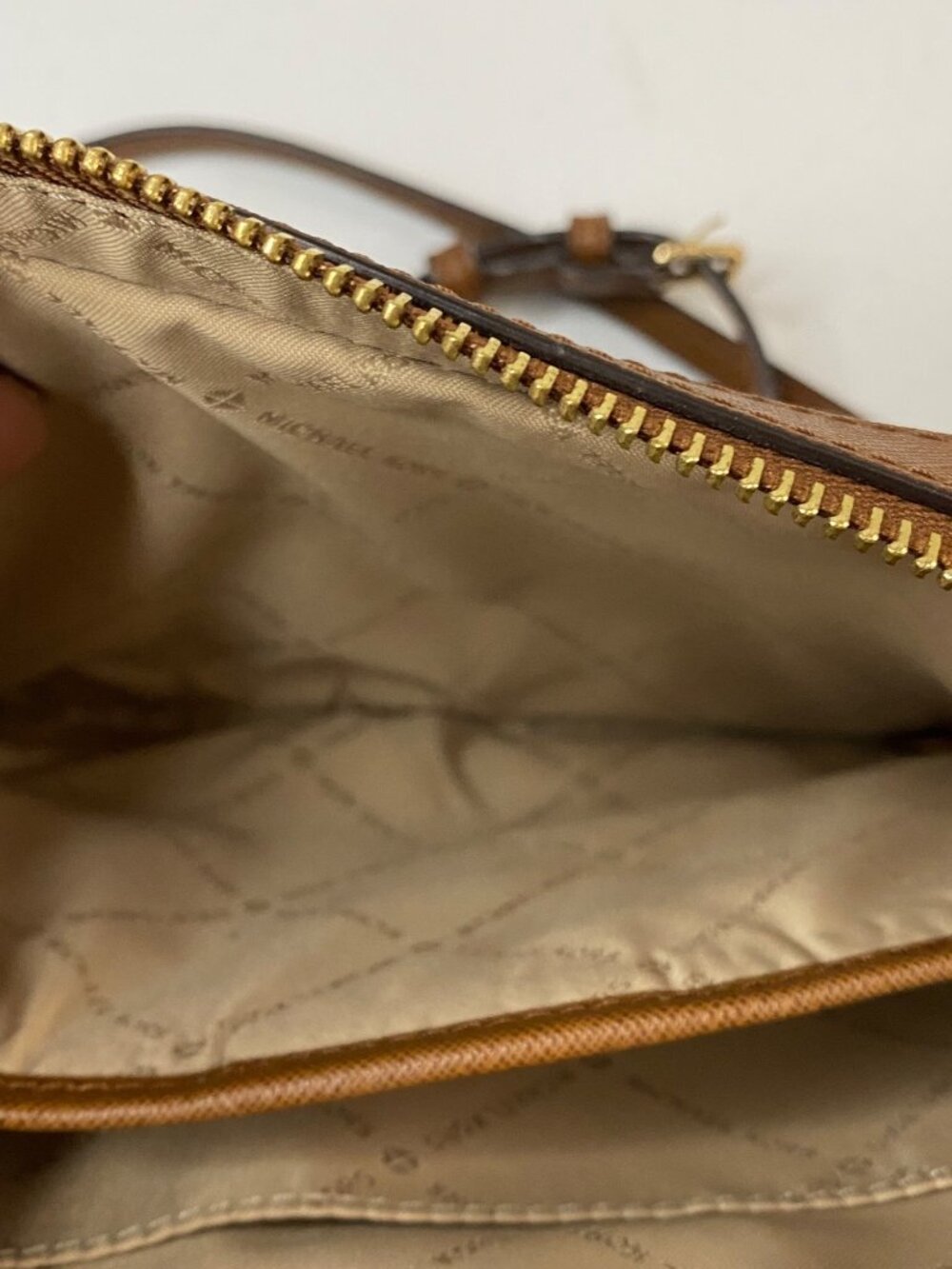 Michael Kors Crossbody Bag Brown Saffiano Leather Gold Chain Strap - Picture 11 of 12